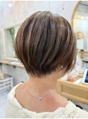立体感でハイライト風丸みボブ♪