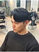 フェザーショート　メンズパーマ　ブルーブラック　八王子