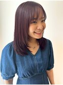 ピンクラベンダー ミディアムレイヤー 顔周りカット 髪質改善