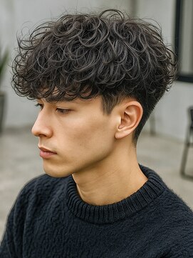 メンズパーマフェザーパーマサーフカールブルーブラック