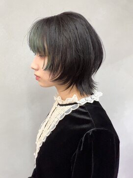 ミュラ(mulah) ウルフレイヤーフェイスフレーミングカラー＊アッシュグリーン