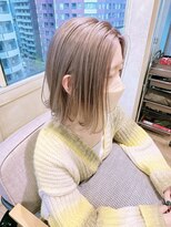 グレージュ/ミルクティーベージュ/切りっぱなしボブ/艶髪