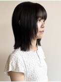【morio松戸 石山】黒髪外ハネミディ顔周りレイヤーシャギー
