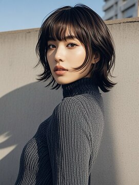 シースルーマッシュウルフカットアンブレラカラーショートボブ