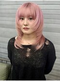 20代30代◎ハイトーンホワイトピンクレイヤーカット