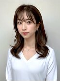 大人ふんわりロングヘア ゆる巻き 前髪あり 小顔顔周りレイヤー