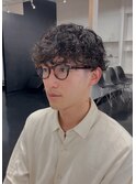 大人黒髪ハードマッシュパーマ