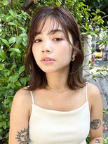 ニュアージュ 表参道 南青山(Nuage’) 顔周りレイヤーくびれ外ハネボブ【Nuage'】オリーブベージュ美髪