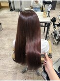前髪あり◎韓国風レイヤー縮毛矯正×くびれロングレッドブラウン