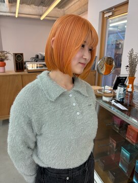 エルム 府中(yelm) 【コーラルオレンジ×ボブ】#ダブルカラー#ケアブリーチ