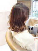 ミディアム/ハイライト/ホワイトグレージュ/チェリーブラウン