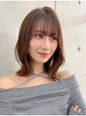 顔周りカット/レイヤーボブ/ミルクティーベージュ/韓国巻き