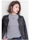 シルキーベージュ/斜めバング/グレージュカラー/デザインカラー