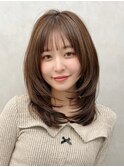 ハッシュカットミディアムレイヤーワンカールベージュ髪質改善