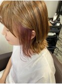斜め流しバングレイヤーカット外ハネ鎖骨ミディアムブラウン