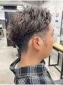 メンズ/アップバング/ツーブロックマッシュ/束感ショート波巻き