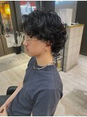 メンズグランジパーマダークアッシュミディアムスタイル【GIA】
