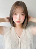 外ハネボブ暗めカラー前髪うる艶髪セミディ艶感#539f0905