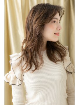 カバーヘア イヴ 戸頭店(COVER HAIR EVE) センターパートニュアンスカラー波巻きロングZ戸頭20代30代40代