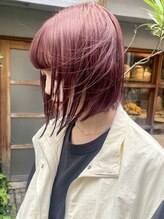 ラミエバイメルト 下北沢(lamie by melt) 毛利/ブリーチなしダブルカラー  ピンク オレンジ  暖色 ボブ
