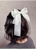 ボブ×リボン【ボブヘアアレンジハーフアップ編み込み】