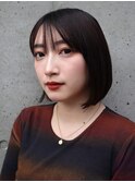 シンプルショートボブ/ミニボブ/黒髪ボブ/シースルーバング