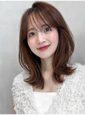 薄めバング艶感美髪くびれヘアデジタルパーマグランマッシュ