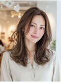 大人ロングレイヤー/白髪ぼかし/白髪染め/透明感カラー/小顔