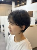 韓国風ミニボブタンバルモリ切りっぱなしボブ前髪あり小顔ボブ