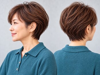 aptas 青山/表参道 白髪染め/白髪ぼかしハイライト/ボリュームアップエクステの写真/「初めて周りから褒められた」大人の似合わせショートカットが上手★ボリュームUPで若々しいマイナス10歳髪