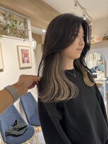 ロンド ストラーダ 心斎橋(Lond strada)&nbsp;韓国前髪顔周りロング×インナーグレージュ[心斎橋/髪質改善]