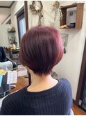 奥行きショート立体感大人可愛い透明感バーガンディーカラー