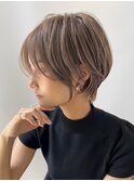 似合わせカット 小顔ショートボブ 丸みショート グレーベージュ