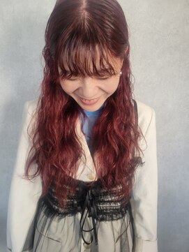 ザベース(the base) パーマ　ロング　レッド　くるくる　ハードパーマ