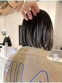 デザインカラーコントラストハイライト切りっぱなしボブ
