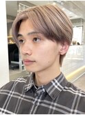 韓国メンズホワイトシースルーマッシュアッシュグレージュカラー