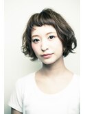フェミニンボブフレンチボブパーマボブカーキアッシュ眉上バング