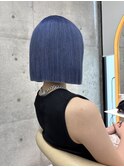 イメチェン/外ハネボブ/ブルーブラック/美髪/ホワイトブロンド