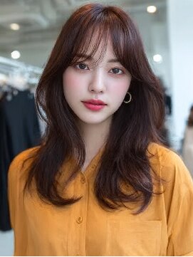 ダル 渋谷/表参道(DAL.) 顔周りカットハッシュカットダークブラウンワンホンレイヤー韓国