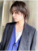 メンズ網紅ヘア_チェリーブラウンフェミニンロング_8966