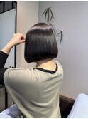 ショートボブ*耳掛けボブ*丸い縮毛矯正*黒髪艶ボブ*髪質改善朝楽