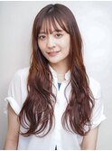 グラデーションカラー オレンジベージュ 前髪あり ロング