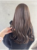 透明感ミルクティーベージュブリーチなしカラーゆるふわウェーブ