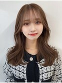 可愛い前髪顔まわりレイヤーカットショコラカラーセミロング
