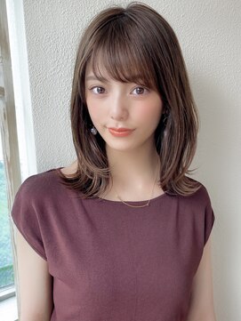 シルクレイ 吉祥寺店(Silk-lei) 大人かわいいフェザーバングのモテカーキブラウン外ハネ吉祥寺