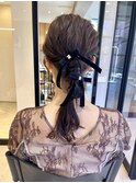 結婚式　編みおろしヘアアレンジ　お呼ばれ　ヘアセット