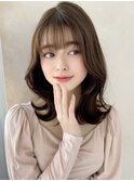 モーヴピンクベージュカラー韓国レイヤースタイル前髪カット