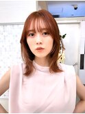 ピンクブラウン/外ハネ/前髪カット/簡単アレンジ/顔周りレイヤー