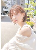 ミニボブ　耳かけボブ　小顔　ベージュカラー30代40代50代