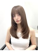 韓国顔まわりレイヤーカットグレージュオリーブベージュブラウン